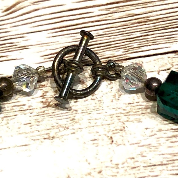 Emerald green furnace glass bead bracelet with crystal & silver beads -new! - Picture 6 of 6